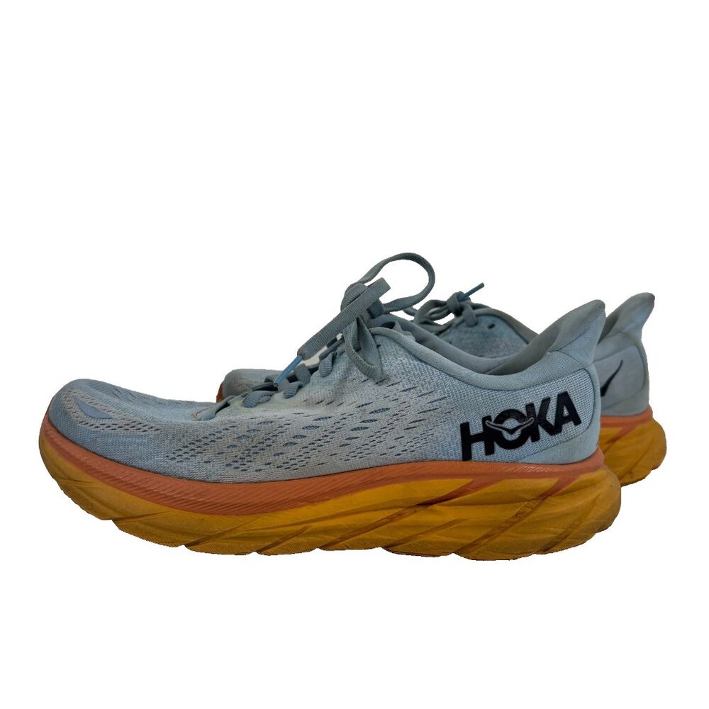 Hoka One One Clifton 8 Shoes Womens Size 7.5B Blue Orange Running
